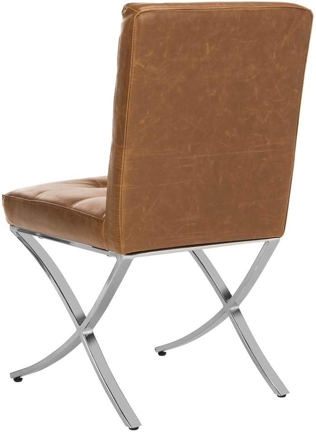 Safavieh Home Walsh Light Brown Faux Leather and Chrome Tufted Side Chair