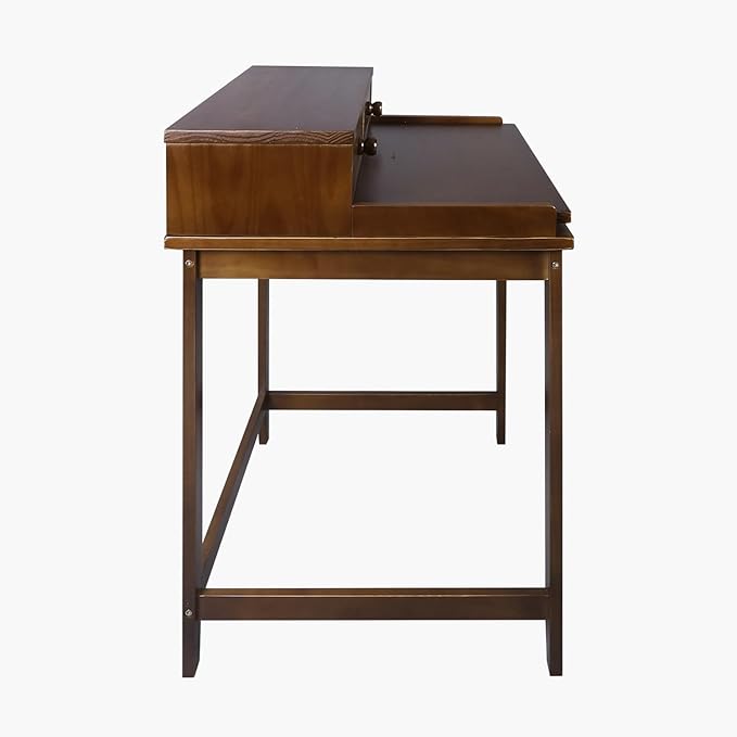 Medieval Majesty Office Computer Desk in Truffle Brown Finish with Hutch Pull-Out Tray and Concealed Storage Compartment 22 x 28 x 35 Solid Pine Wood