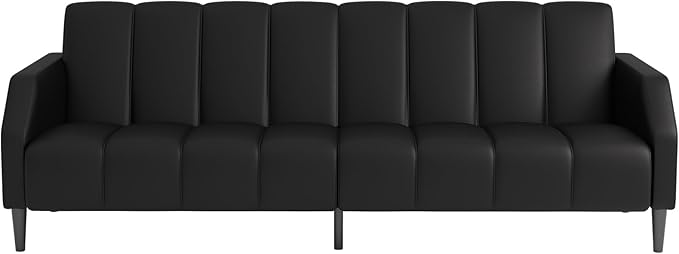 Fadware Faux Leather Couch Convertible Futon Sofa Bed with Adjustable Backrest Mid Century Leather Sofa Loveseat with Side Pockets&amp Metal Leg Modern Leather Sleeper Sofa for Living Room Bedroom