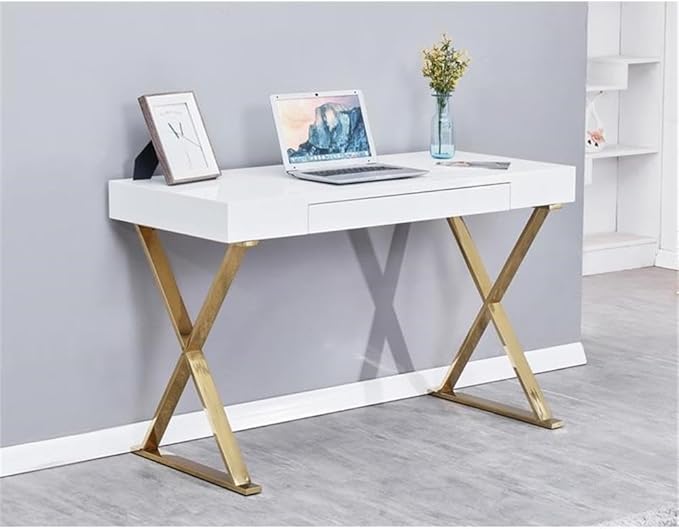 Best Master Modern Stainless Steel Frame Computer Desk - Gold High Gloss