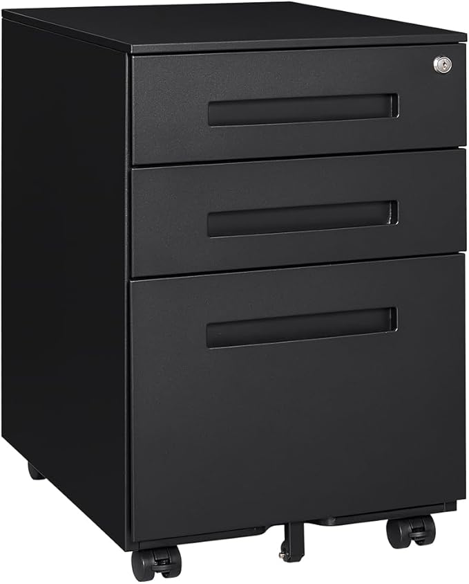 3-Drawer Rolling File Cabinet Metal Mobile File Cabinet with Lock Filing Cabinet Under Desk fits Legal/Letter/A4 Size for Home/Office Fully Assembled Except Wheels (Black)