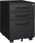 3-Drawer Rolling File Cabinet Metal Mobile File Cabinet with Lock Filing Cabinet Under Desk fits Legal/Letter/A4 Size for Home/Office Fully Assembled Except Wheels (Black)