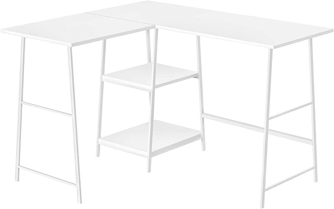 Computer Desk Home Office Corner Storage Shelves 48 l L Shape Work Laptop White Laminate White Metal Contemporary Modern