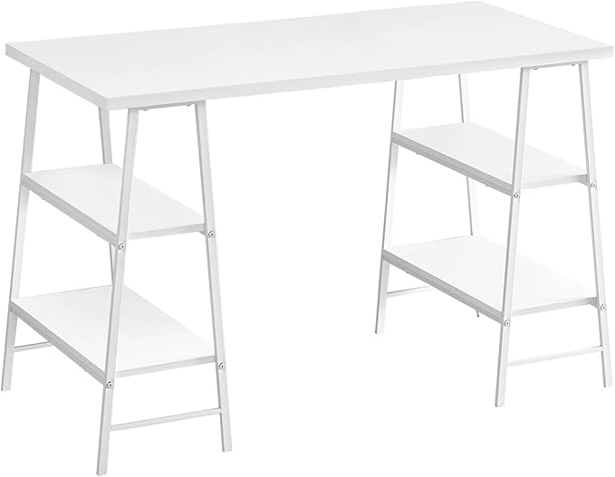 Computer Desk Home Office Laptop Storage Shelves 48 l Work White Laminate White Metal Contemporary Modern NO807