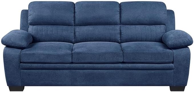 Pemberly Row Contemporary Fabric Upholstered Sofa Blue Textured Upholstery Solid Wood and Plywood Frame Pocket Coil Padding Faux Wood Legs 51.5 Seat Width Modern Living Room Seating
