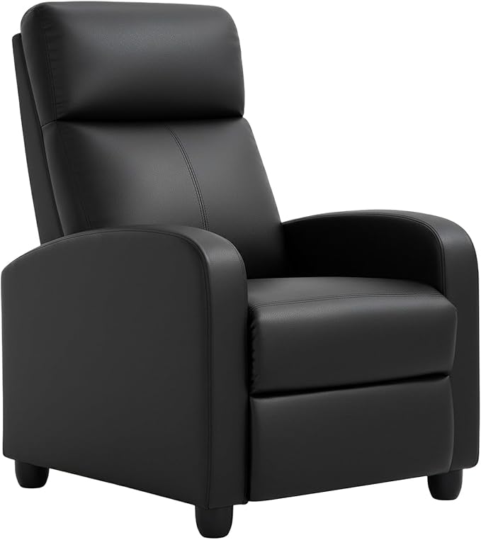 PayLessHere Recliner Chair Single Reclining Sofa Home Theater Seating with Lumbar Support and Padded Backrest for Living Room and Bedroom (Leather Black)