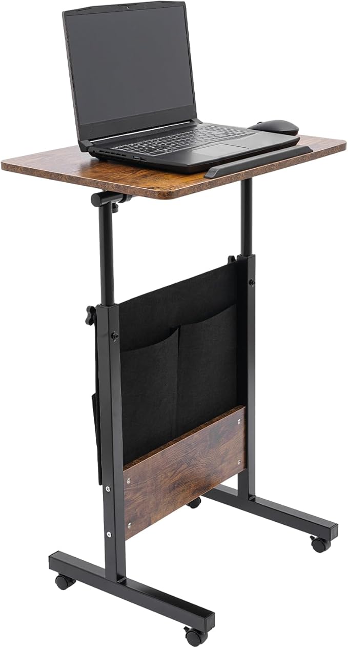 Small Adjustable Standing Desk with Wheels Mobile Stand Up Desk Portable Computer Desk Adjustable Height Table for Home Office Rolling Workstation