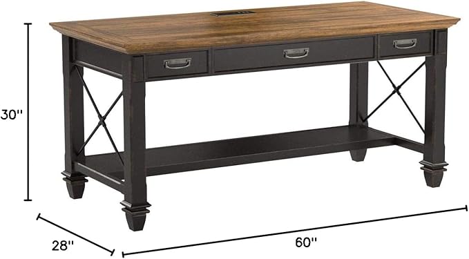 Martin Furniture Hartford Traditional Wood Writing Desk with Drop-Front Keyboard/Pencil Drawer 2 Utility Drawers in Black Finish