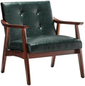 Pemberly Row Accent Chair 28.5 x 27.5 x 31 in Green Faux Leather Upholstery Solid Rubberwood Espresso Frame Button-Tufted Mid-Century Modern Seating for Living Room or Home Office