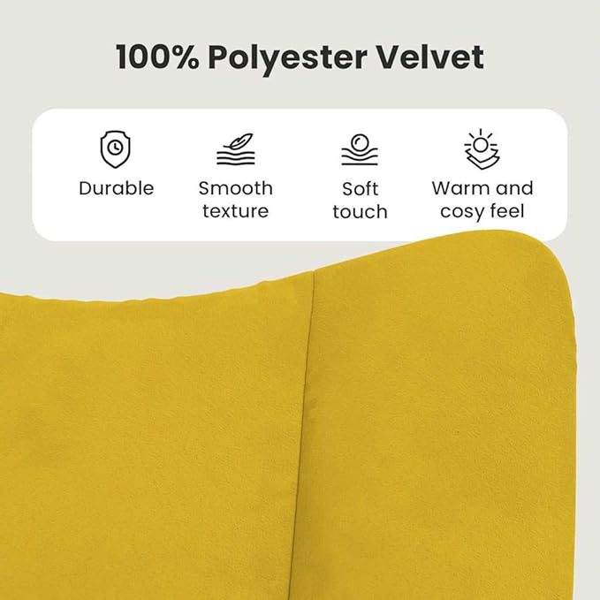 vidaXL Mustard Yellow Velvet Rocking Chair-Luxurious Modern Design Comfortable Foam-Padded Seat Soft Touch Velvet Upholstery Steel Frame with Wooden Rocking Rails