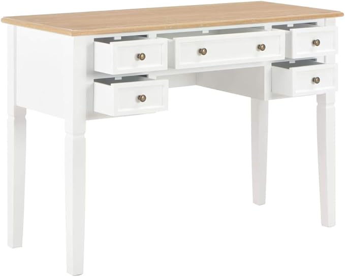 Wooden Writing Desk with 5 Drawers Writing Study Table Computer Desk Work Desk for Home Office Study Living Room Brown and White 43.1x17.7x30.5 Wood-187