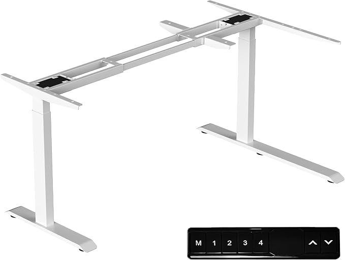Fromann Standing Desk Frame Electric Height Adjustable Desk Legs Sit Stand Up Table Base Dual Motor L Shaped Corner with USB for Home and Office (White)