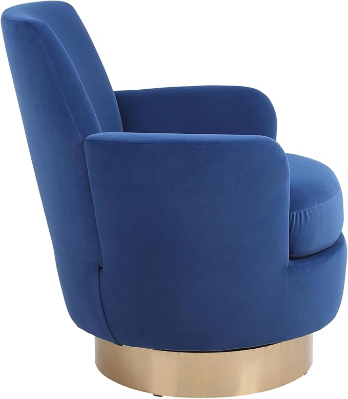 Navy Velvet Swivel Accent Chair for Living Room &amp Bedroom - Comfy Round Barrel Chair with Gold Base