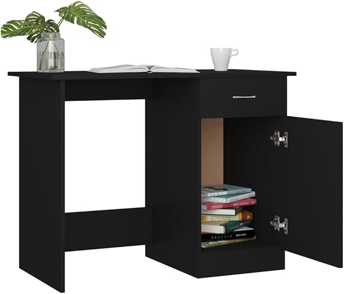 vidaXL Desk Black Engineered Wood Compact Desk Rectangular Modern