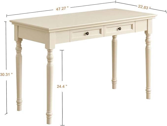 White Writing Desks with Drawers 47 Solid Wood French Country Style Computer Desk for Home Office Living Room Study or Workspace