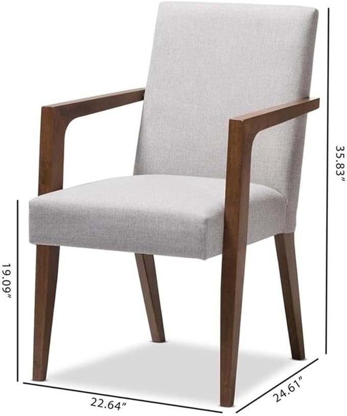 Baxton Studio Andrea Upholstered Arm Chair in Gray Beige (Set of 2)