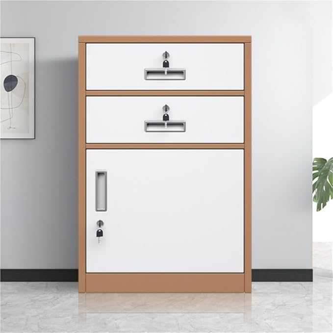 File Cabinet with Lock Metal Under Desk Storage Under Desk File Cabinet with 4 Drawers Large Capacity Filing Cabinets Under Desk Printer Stand for Home Office(Brown)