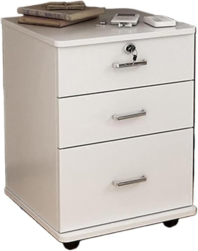 3 Drawer Wooden Office Cabinet File Storage Cabinet with Lock Floor Stand Wheel Design Movable File Organizer(F)