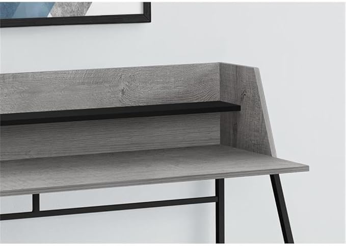 Pemberly Row Computer Desk 48 L Grey Wood-Look Laminate Metal Base with Hutch Storage Shelf Contemporary Design for Home Office or Bedroom