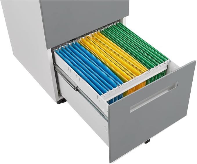3-Drawer Mobile Filing Cabinet with Lock Metal Filing Cabinet to be Installation Required (2 Drawer Grey + Metal)
