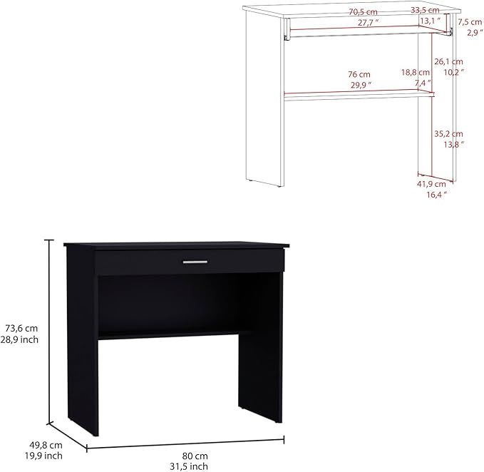 80 C Writing Desk Compact Workstation with Drawer and Lower Shelf for Home Office and Small Spaces