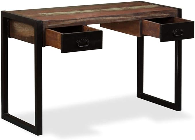 Vintage Home Office Desk Writing Desk with 2 Drawers Industrial Style Study Table Vanity Makeup Dressing Table Save Space Work Desk PC Laptop Stand Brown