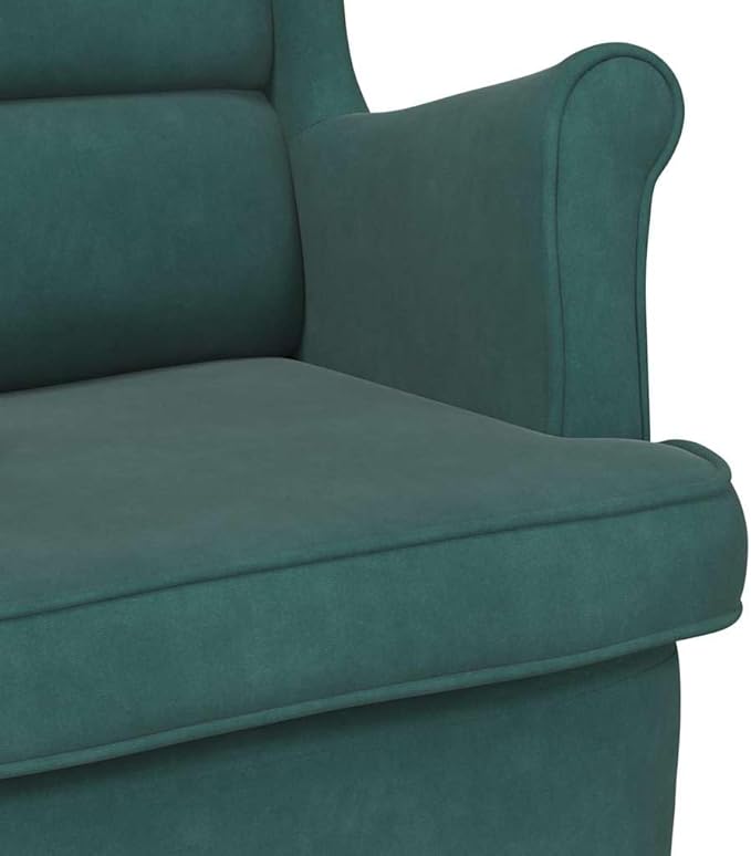 vidaXL Dark Green Velvet Rocking Chair with Solid Rubber Wood Legs - Stylish Design Padded Foam for Comfort Ideal for Living Room or Lounge Area