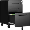 3 Drawer File Cabinet Fully Assembled Mobile File Cabinets with Lock for Home Office Metal Rolling Filing Caninet on Wheels Three Drawer Under Desk Cabnet for Letter/Legal / A4 - Black