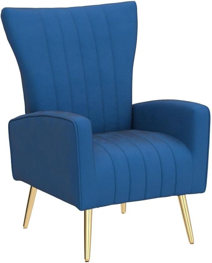 LSSPAID Velvet Accent Chairs Set of 2 Modern Fabric Upholstered Living Room Chairs Armchairs with Wing Back and Metal Legs Navy Blue