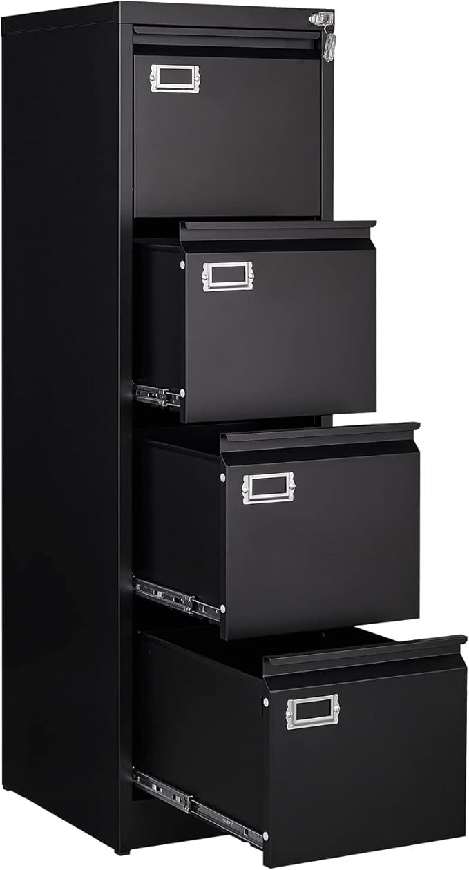 4 Drawer File Cabinet Filing Cabinets for Home Office Metal Vertical File Storage Cabinet with Lock Locking File Cabinet for A4 Legal/Letter 15 W x 17.7 D x 50.1 H Assembly Required
