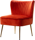 Mid Century Design Lounge Chair Living Room Accent Chair Vertical Channel Tufting Iconic Silhouette |Accent Barrel Side Arm Chair | Wood Frame Flared Gold-Finished Metal LegsOrange Tangerine Color