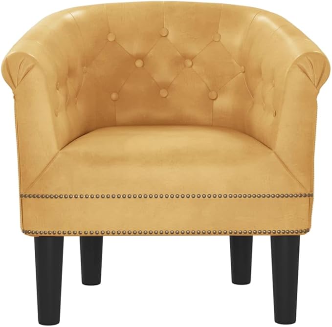 vidaXL Tub Chair Comfy Tub Club Chair Accent Barrel Armchair for Living Room Bedroom Single Sofa Tub Bucket Chair Gold Faux Leather