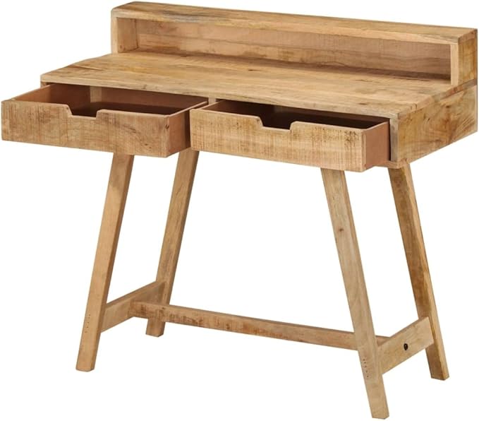 Farmhouse Computer Desk 39.3 Console Table Study Writing Table with Hutch and 2 Drawers Wood PC Laptop Work Table Workstation for Home Office Rustic Brown