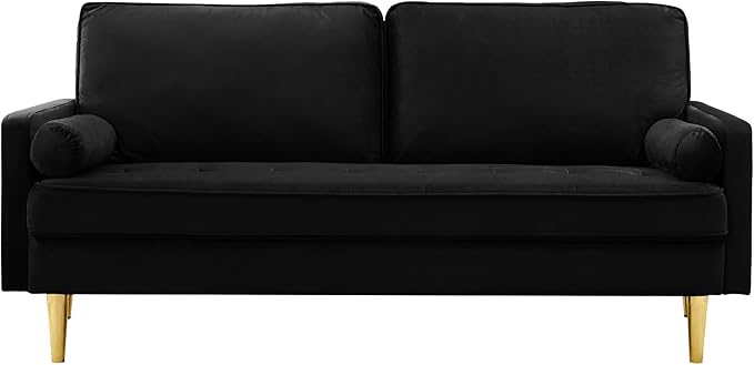 65'’ Velvet Upholstered Loveseat Sofa with Gold Metal Legs Modern Tufted Backrest Couch Solid Wood Frame for Living Room BedroomApartmentOfficeSmall Space (Black)