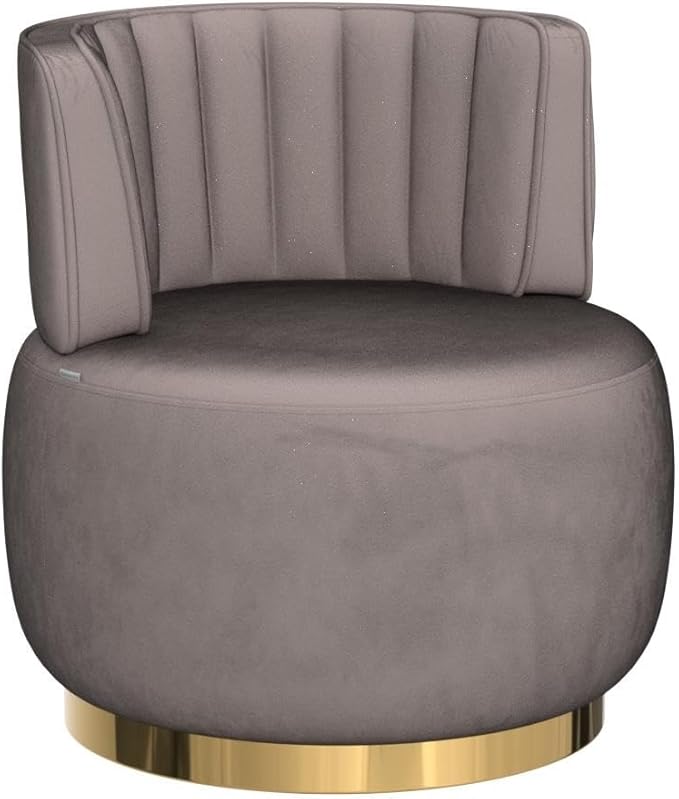 JOYBASE Swivel Accent Chair Round Swivel Barrel Chair with Golden Metal Base Cozy Comfy Lounge Chair Circle Club Chair Armchair Modern Sofa Chair for Living Room Bedroom (Grey Velvet)