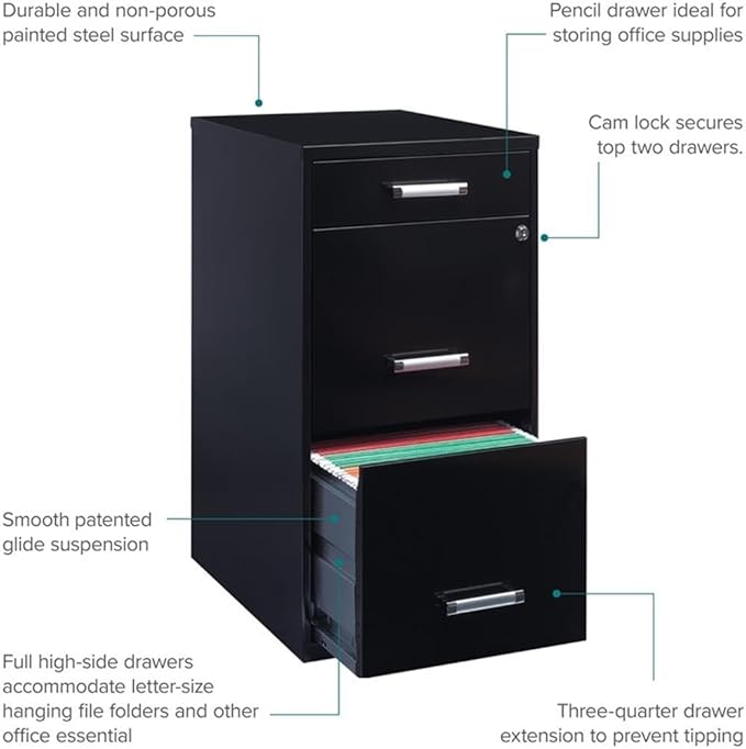 Scranton &amp Co Set of 2 18 D 3-Drawer Metal Filing Cabinet with Pencil Drawer