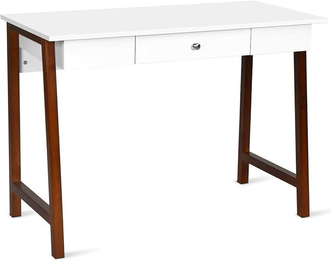 Moccha Writing Desk Computer Laptop Table w/Storage Drawer Solid Wood Frame Makeup Dressing Vanity Desk for Home Large Space Study Table Workstation for Office Sturdy and Durable Easy Assembly