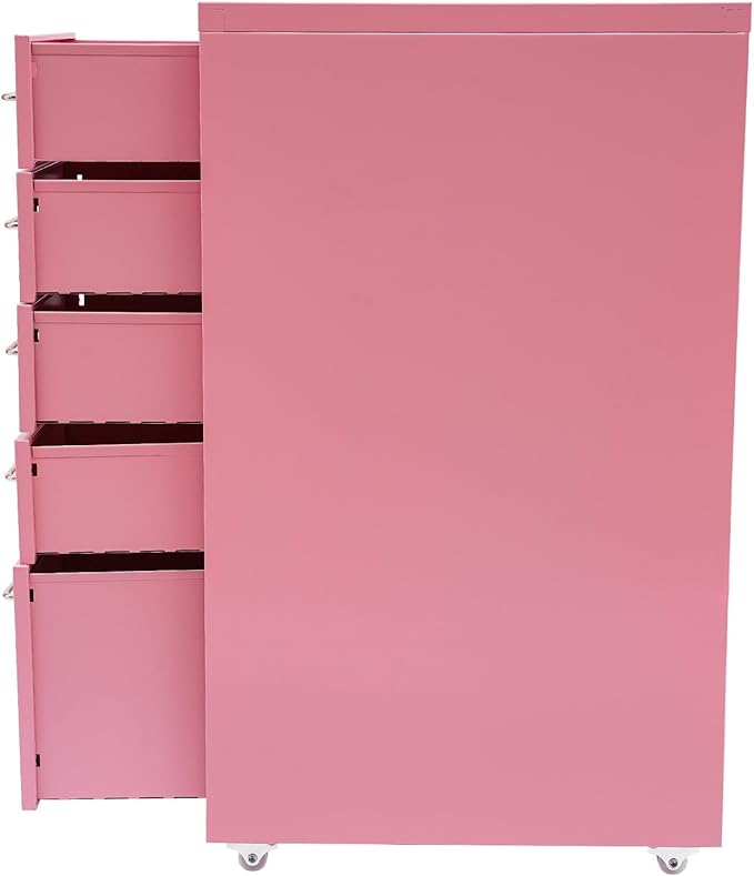 5 Drawer Pink Metal Vertical File Storage Cabinet 5 Drawer File Cabinet with Lock Assembly Required