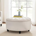 HUIMO 30-Inch Round Storage Ottoman Modern Button Tufted Coffee Table with Removable Top Upholstered Ottoman with Storage Footrest Stool for Living Room Bedroom and Office(Ivory)