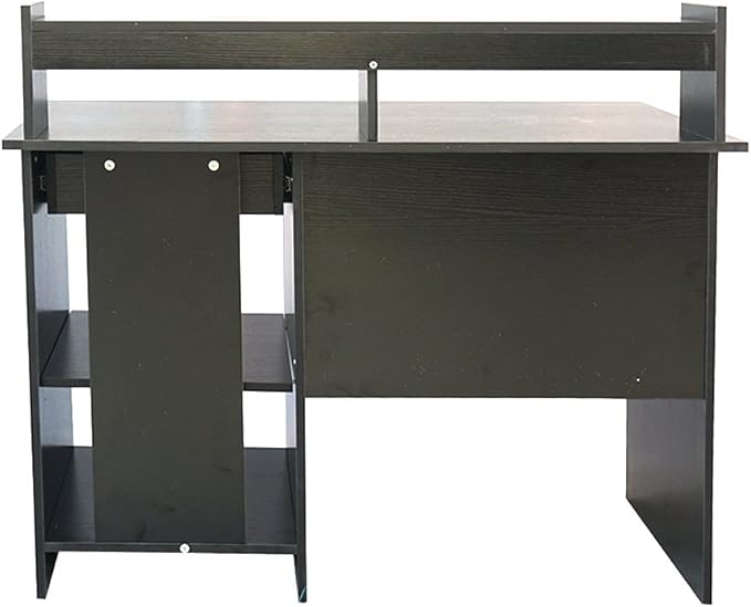Home Office Desk - Computer Desk with Keyboard Tray - Study Table and Writing Desk with Storage - Wood Teacher Desk - Gaming Desk and Executive Desk with Drawer and Shelves for Small Spaces - Black