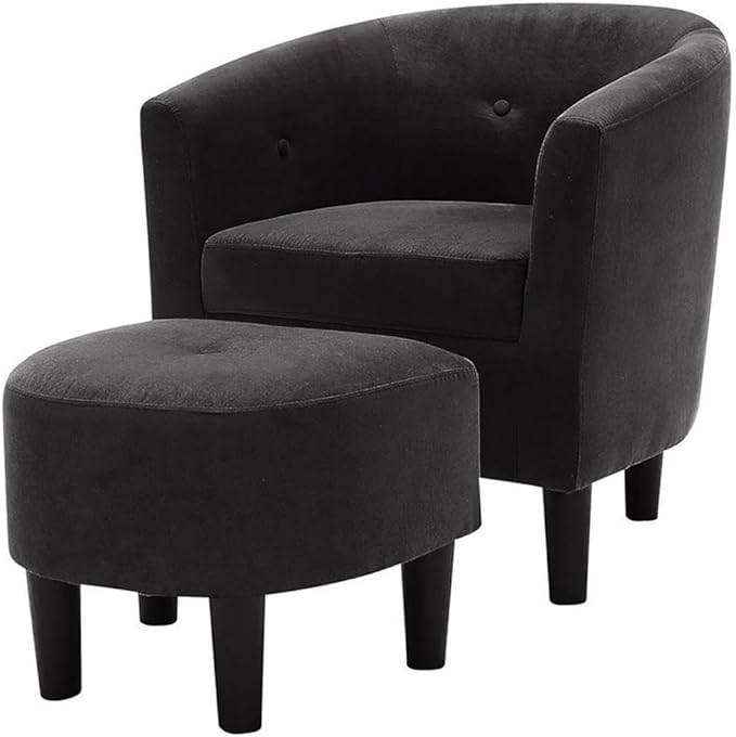Devion Furniture 57 H Transitional Polyester Fabric Upholstered Button Tufted Accent Chair with Ottoman Easy Assembly for Living Room/Home Office in Dark Gray &amp Black Finish