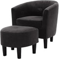 Devion Furniture 57 H Transitional Polyester Fabric Upholstered Button Tufted Accent Chair with Ottoman Easy Assembly for Living Room/Home Office in Dark Gray &amp Black Finish