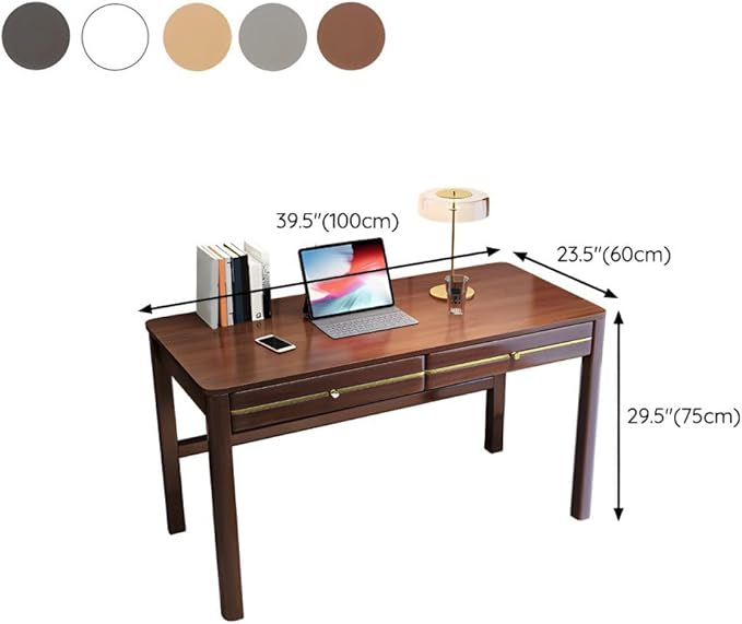 RUNNUP Modern Soild Wood Writing Desk with 2 Drawers 39.5 Home Office Desk Minimalist Computer Work Study Table Small Spaces Natural Without Chairs