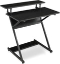 Athena Collection Gaming Desk Z-Shaped Computer Desk with Shelves Small Desk Standing Desk Gaming Table Metal Frame Wood Writing Desk for Bedroom Office Living Room Black