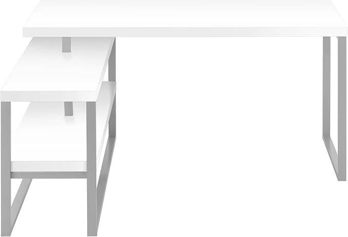 Monarch Specialties I 7585 Computer Desk Home Office Corner Left Right Set-up Storage Shelves 60 L L Shape Work Laptop Metal Laminate White Grey