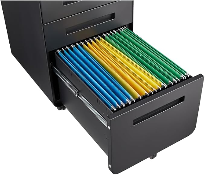 Modern 3-Drawer Mobile Filing Cabinet with Lock for Office or Home Use – Metal Storage Organizer for Letter Legal &amp A4 Files (YH-Black)