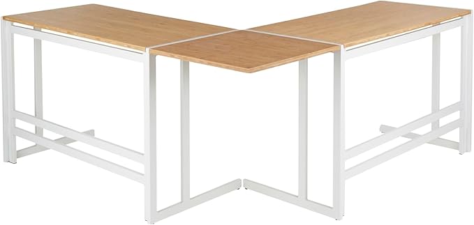 LumiSource Roman L Shaped Desk Home Office Desk Computer Desk White Desk Natural Wood Desk for Bedroom L Shaped Gaming Desk Farmhouse Desk
