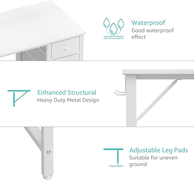 Lufeiya Small White Desk with Drawers for Bedroom 40 Inch Kids Girls Study Desks Reversible Computer Writing Nail Table with Fabric Drawer for Small Spaces Home Office Manicure