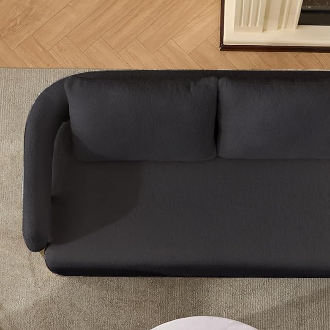 51 Comfy Loveset Sofa Black Small Teddy Love Seat Sofa Bedroom Mini Couch Living Room Side Chair with Gold Metal Legs for Dressing Area Reception Room Office (Black)