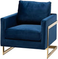 BOWERY HILL Velvet Accent Chair Royal Blue Upholstery Gold-Tone Stainless Steel Frame 34.3 H x 31.5 W x 33.9 D Removable Cushions Glam Modern Style Armchair for Living Room or Lounge Use